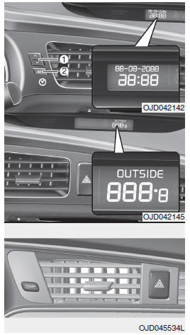 Kia Ceed: Kalendarz / Zegar / Temperatura Na Zewnątrz (Jeżeli Są W Wyposażeniu) - Wyświetlacz Lcd Kontrolek I Wskaźników Ostrzegawczych (Wyświetlacz Tablicy Rozdzielczej) - Poznawanie Samochodu