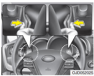Mechanizm łopatkowy zmiany biegów znajdujący się na kierownicy (jeżeli są w wyposażeniu)